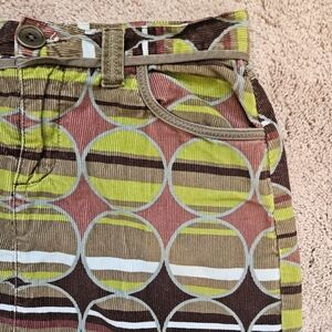 Boden Y2K Green Brown Geometric Circles Corduroy Flat Front Skirt Size 8R